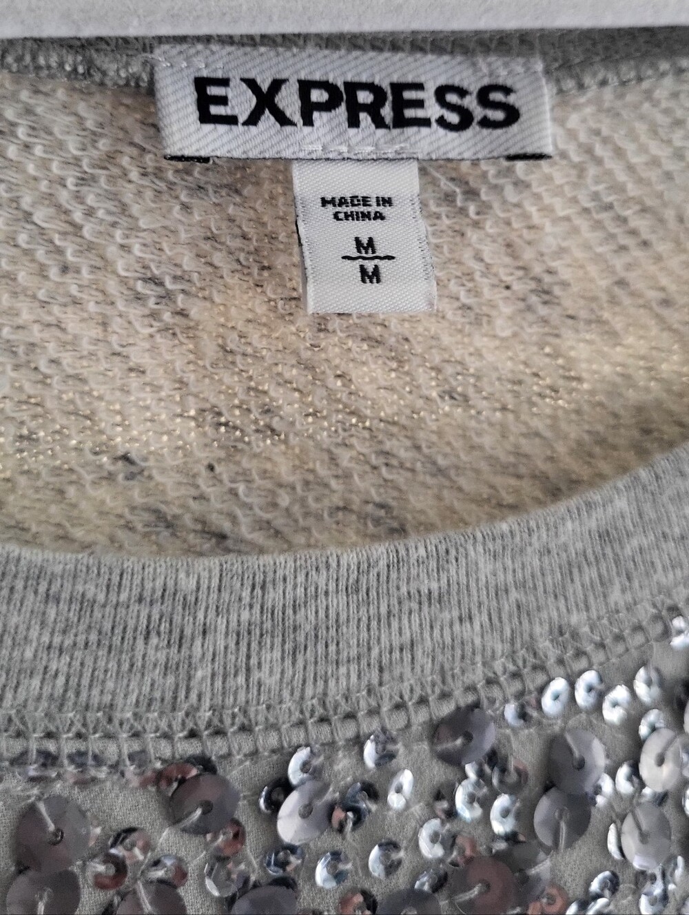 Express Gray Sequin Raglan Sweatshirt - Picture 2 of 4